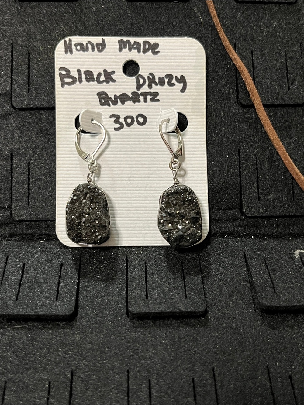 Black Druzy Drop Earrings with Silver-Tone Lever Backs